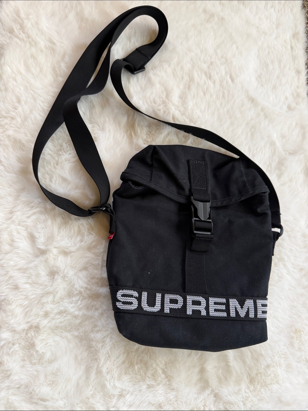 Supreme Black Shoulder Belt Bag with Logo Webbing